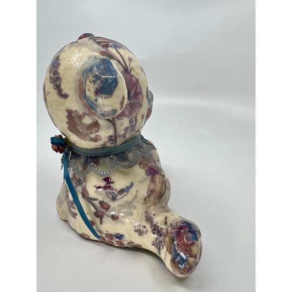 Vintage Decoupage Floral Ceramic Teddy Bear Figurine Flowers & Lace - Picture 4 of 8